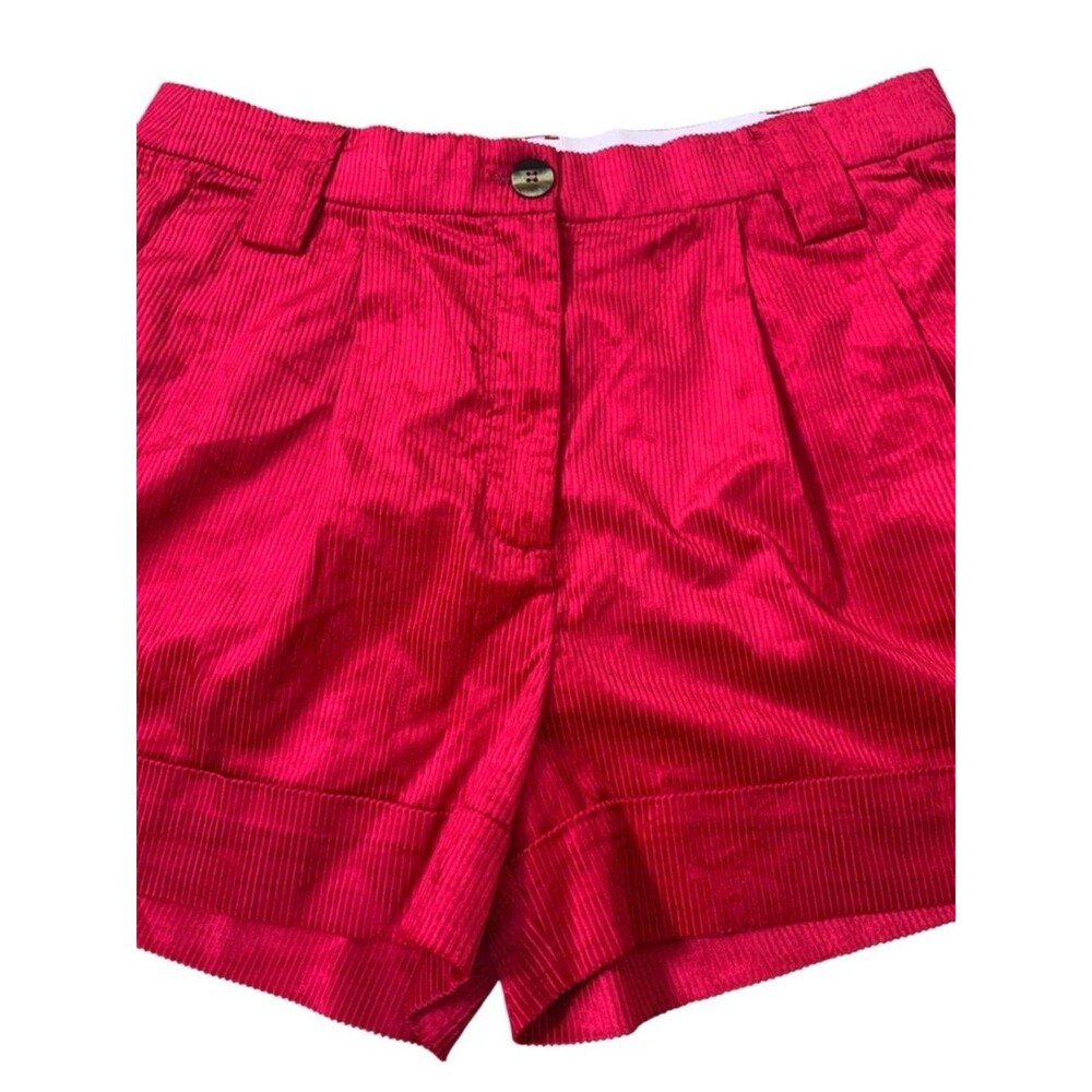 Ganni Corduroy Shorts Women’s 42 US 10/12 Love Potion Red High Waist Pleated - Picture 4 of 8